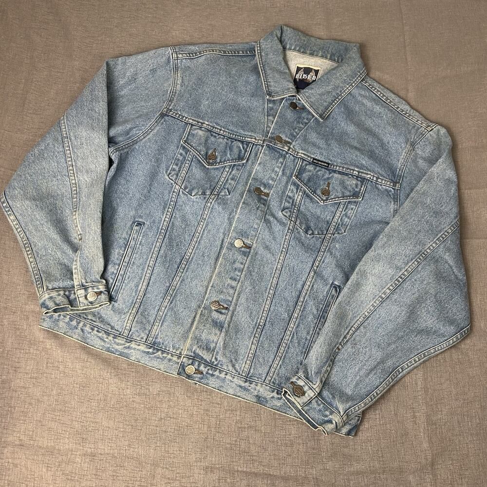 Biker Blues Harley Davidson Blue Jeans Jacket Denim HD USA Men’s Size XL 1998